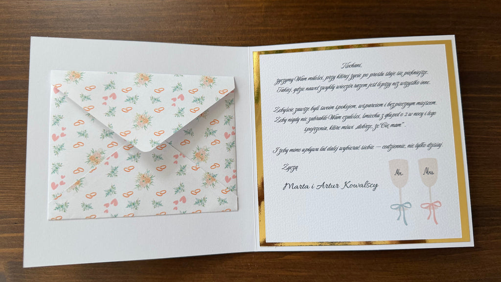 Personalizowana kartka ślubna z kopertą