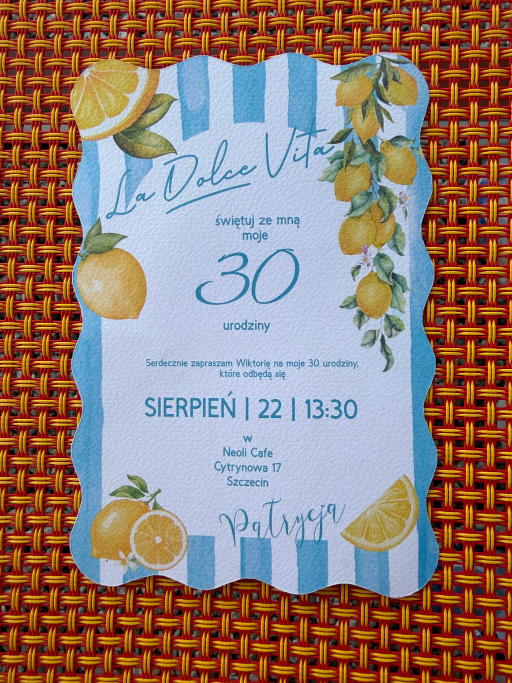 zaproszenie na urodziny, włoski styl